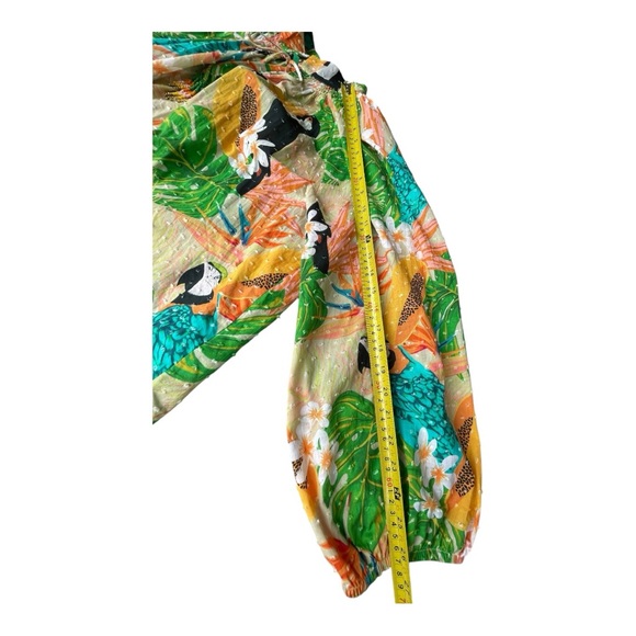 Farm Rio Helena Clip Dot Cotton Blouse Palms Parrots Print Anthropologie Sz L - Picture 9 of 12
